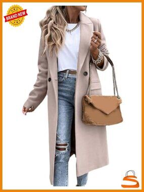 Long Wool Coat Notch Lapel Dressy Peacoat Jacket Women Fall Winter